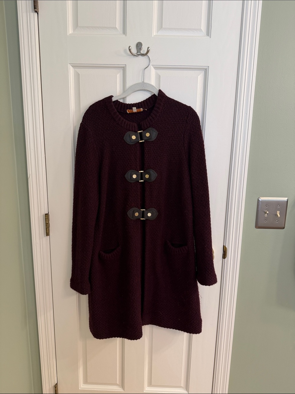 Tory Burch Burgundy Toggle-Front Knit Cardigan